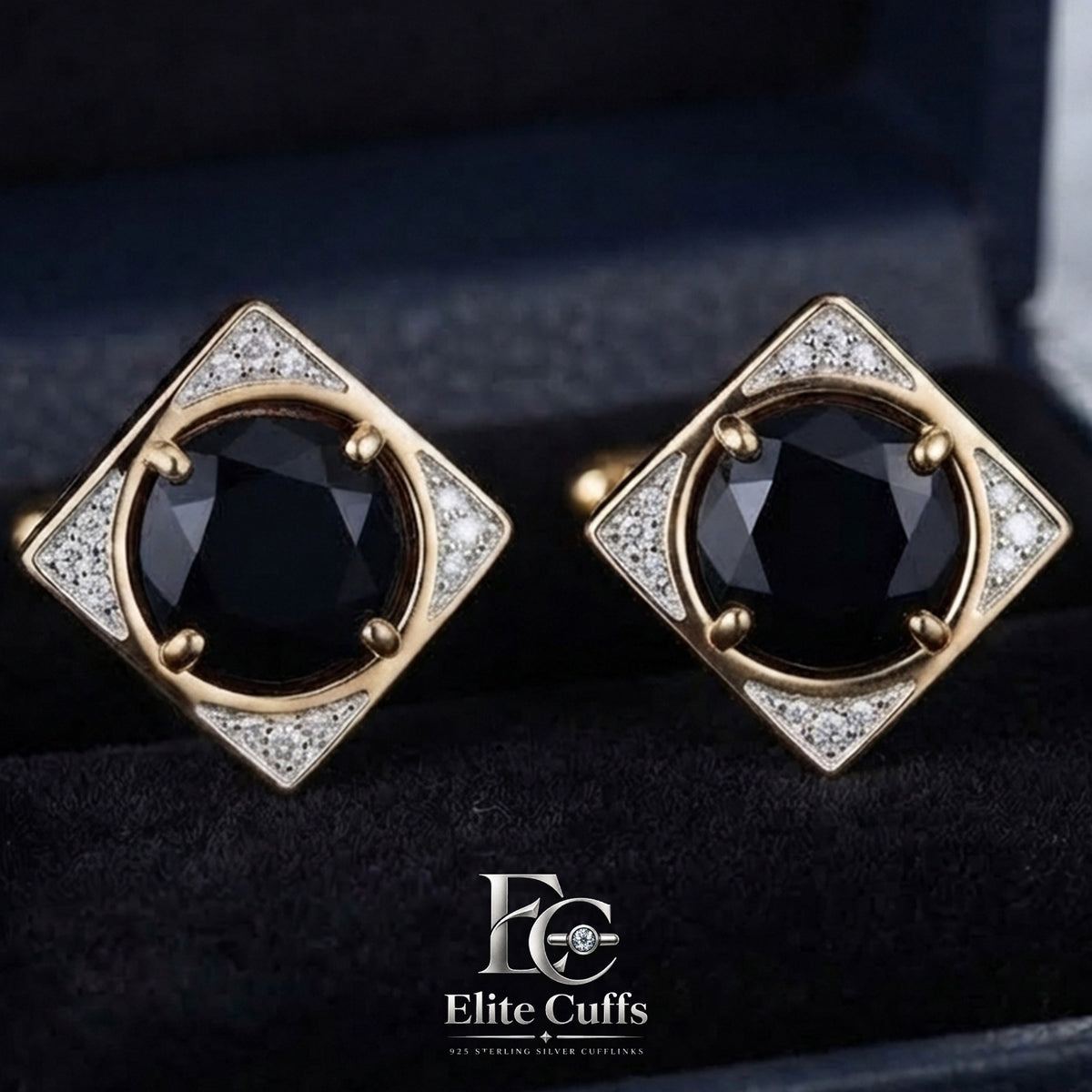 Black Onyx & Moissanite Kite-Cut 925 Sterling Silver Cufflinks