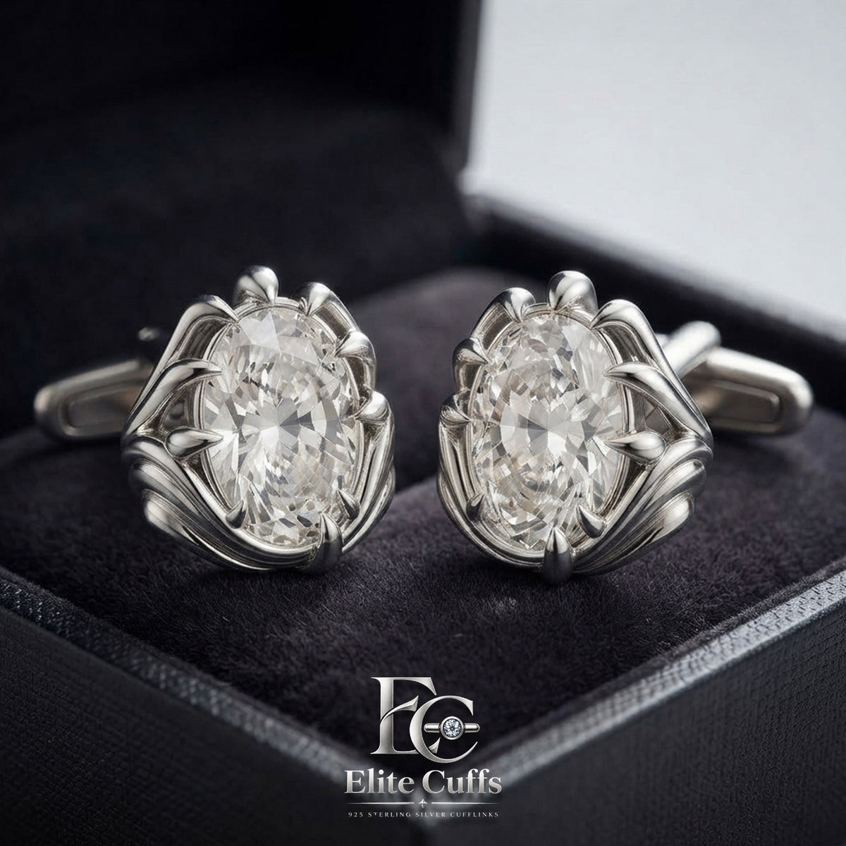 Moissanite Oval Cut Gothic Style 925 Sterling Silver Cufflinks