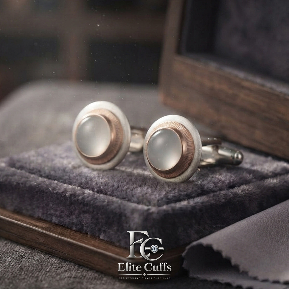 Dur-e-Najaf Circle Cut with Gold Border 925 Sterling Silver Cufflinks