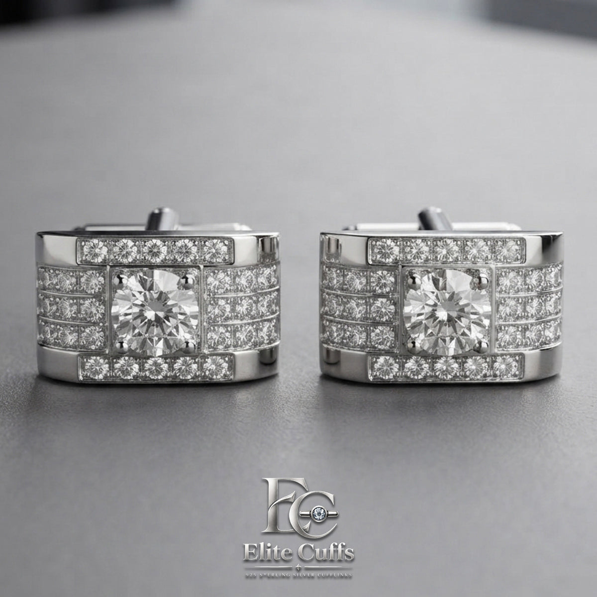 Moissanite Circular Rectangle Cut 925 Sterling Silver Cufflinks