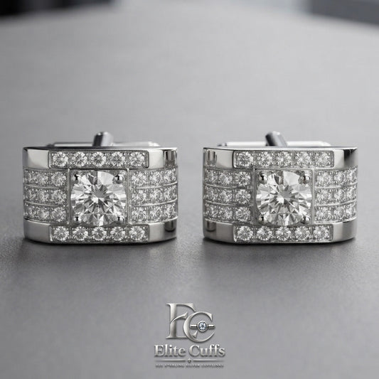 Moissanite Circular Rectangle Cut 925 Sterling Silver Cufflinks