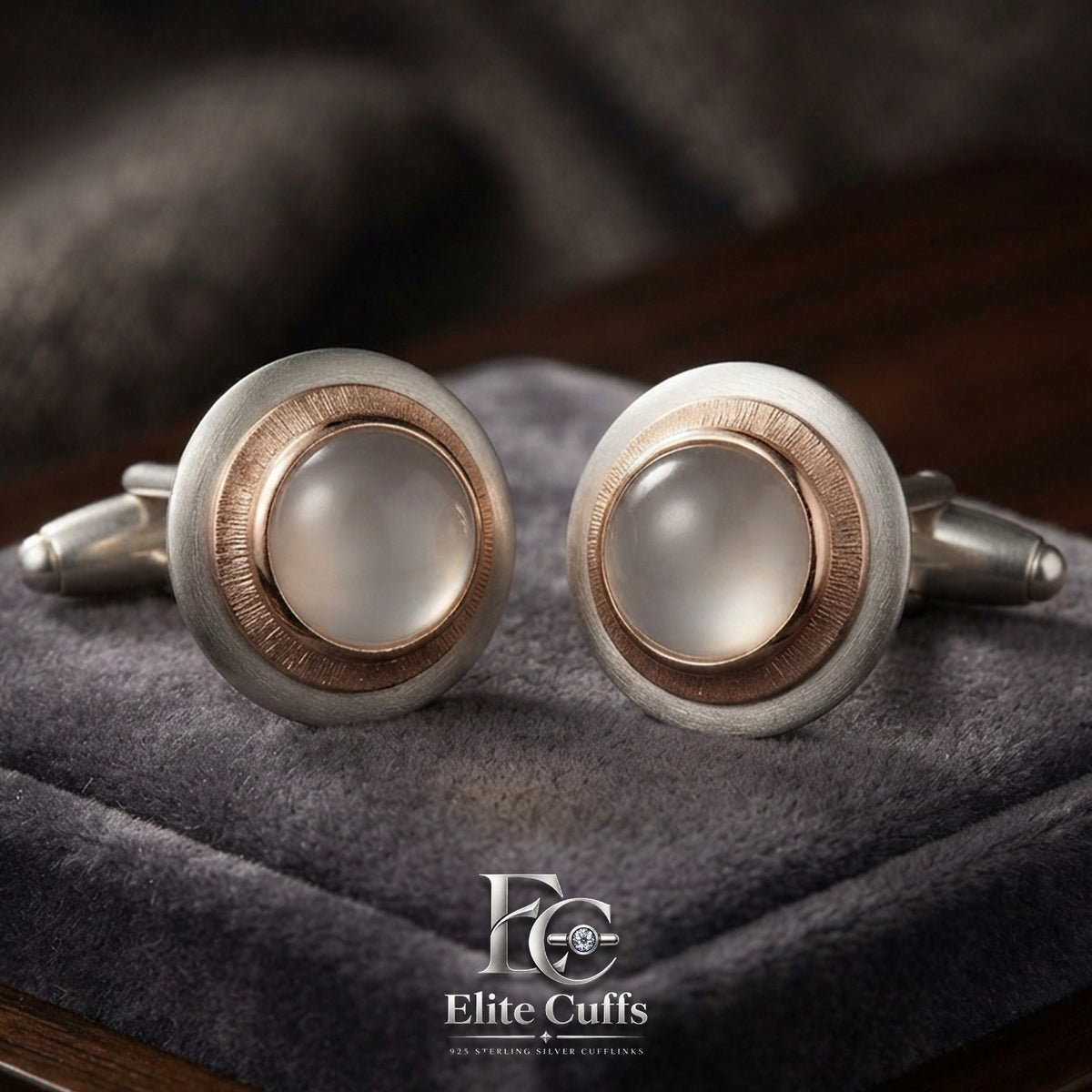 Dur-e-Najaf Circle Cut with Gold Border 925 Sterling Silver Cufflinks