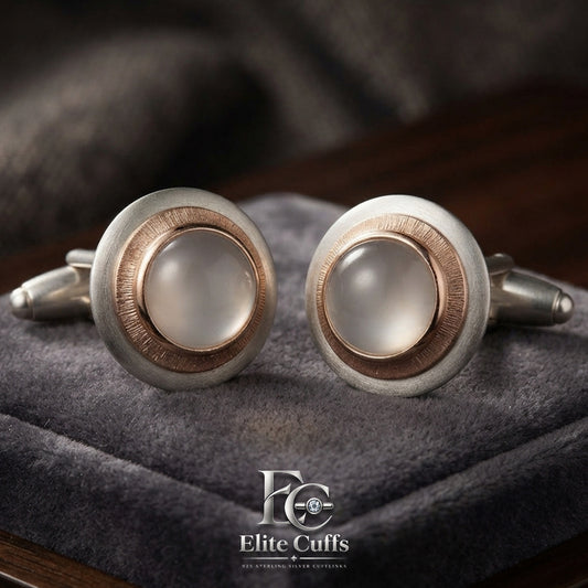 Dur-e-Najaf Circle Cut with Gold Border 925 Sterling Silver Cufflinks