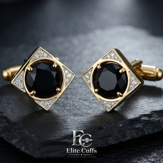 Black Onyx & Moissanite Kite-Cut 925 Sterling Silver Cufflinks