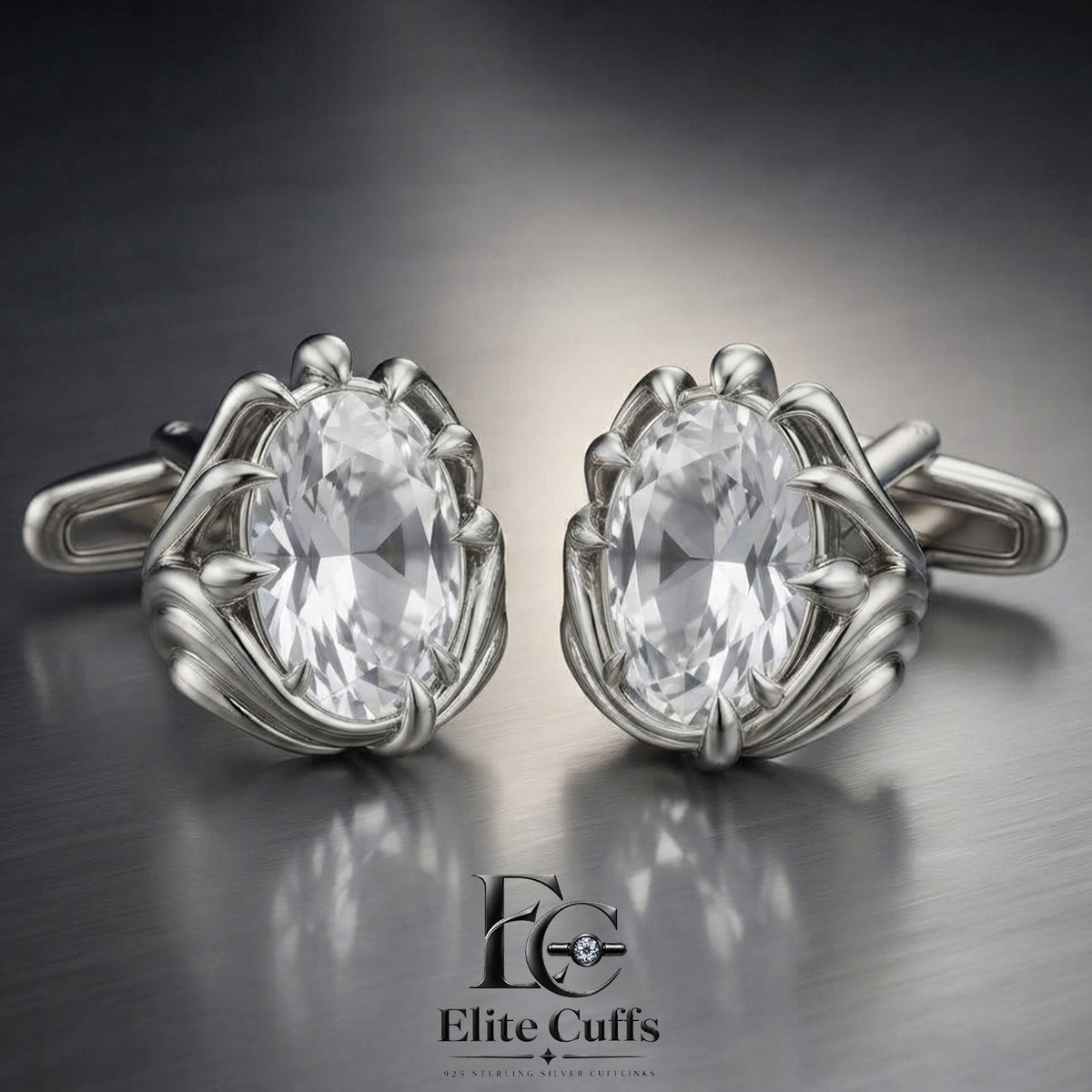 Moissanite Oval Cut Gothic Style 925 Sterling Silver Cufflinks