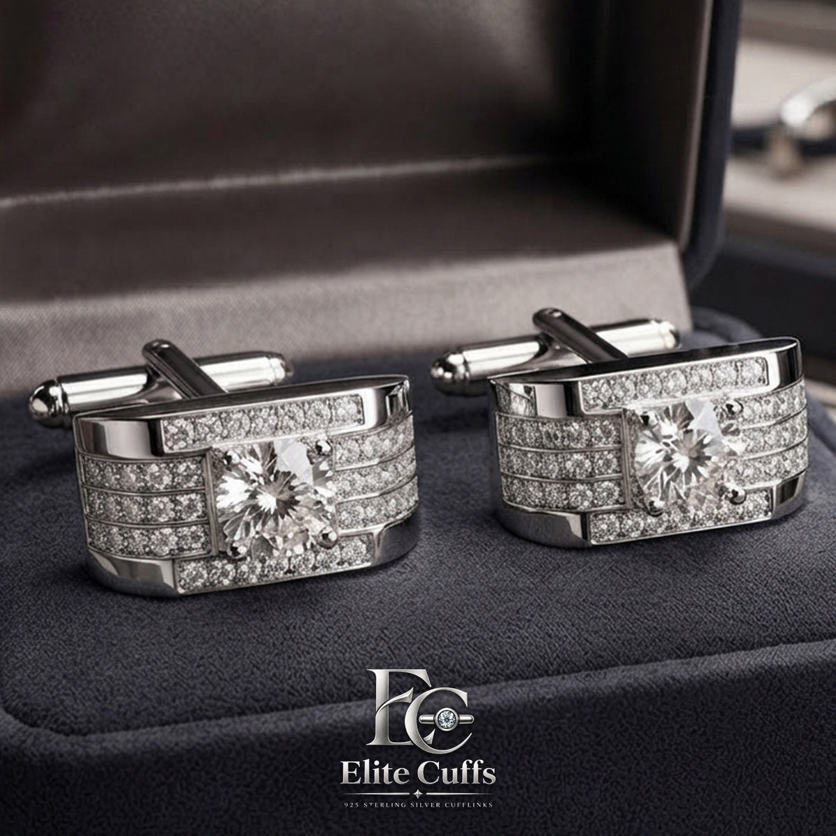 Moissanite Circular Rectangle Cut 925 Sterling Silver Cufflinks