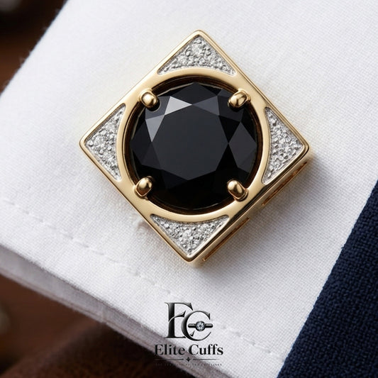 Black Onyx & Moissanite Kite-Cut 925 Sterling Silver Cufflinks