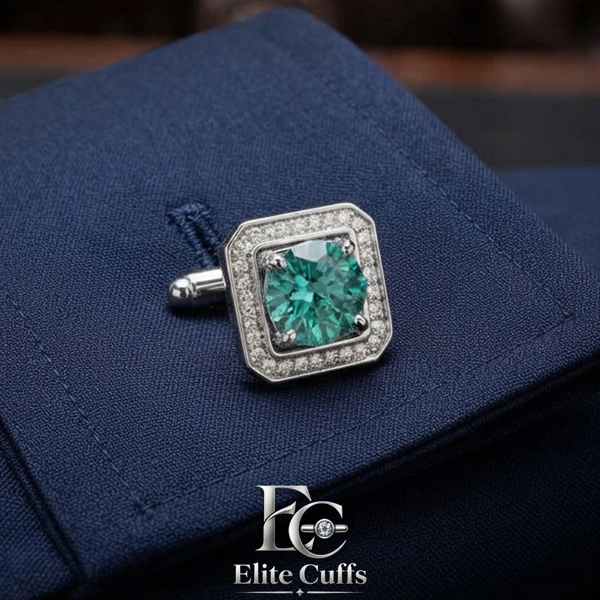 Simple & Green Moissanite Square With Cut Corner Shape 925 Sterling Silver Cufflinks