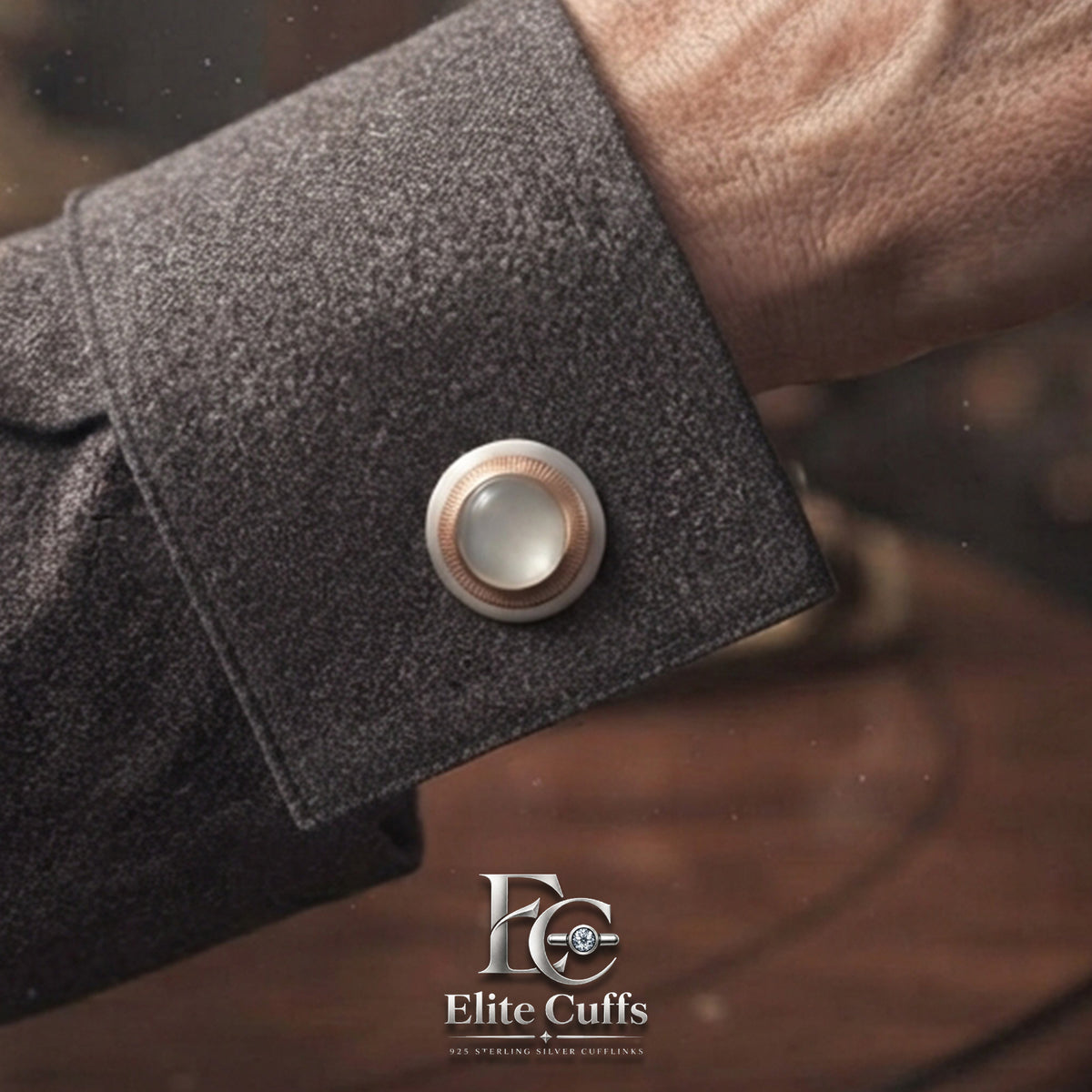 Dur-e-Najaf Circle Cut with Gold Border 925 Sterling Silver Cufflinks
