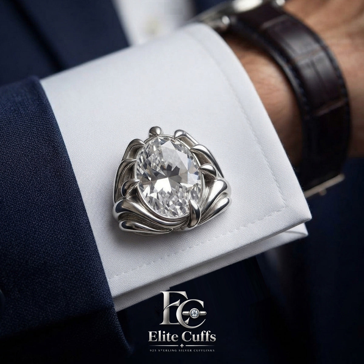 Moissanite Oval Cut Gothic Style 925 Sterling Silver Cufflinks