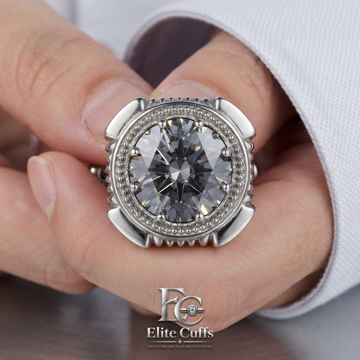 Dark Grey or Smokey Moissanite Cut-Corner Square Cut 925 Sterling Silver Cufflinks