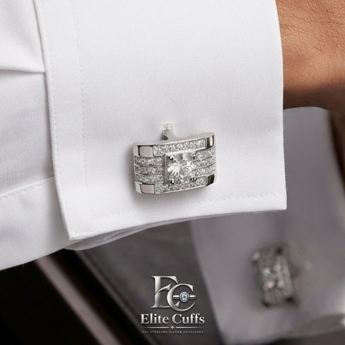Moissanite Circular Rectangle Cut 925 Sterling Silver Cufflinks