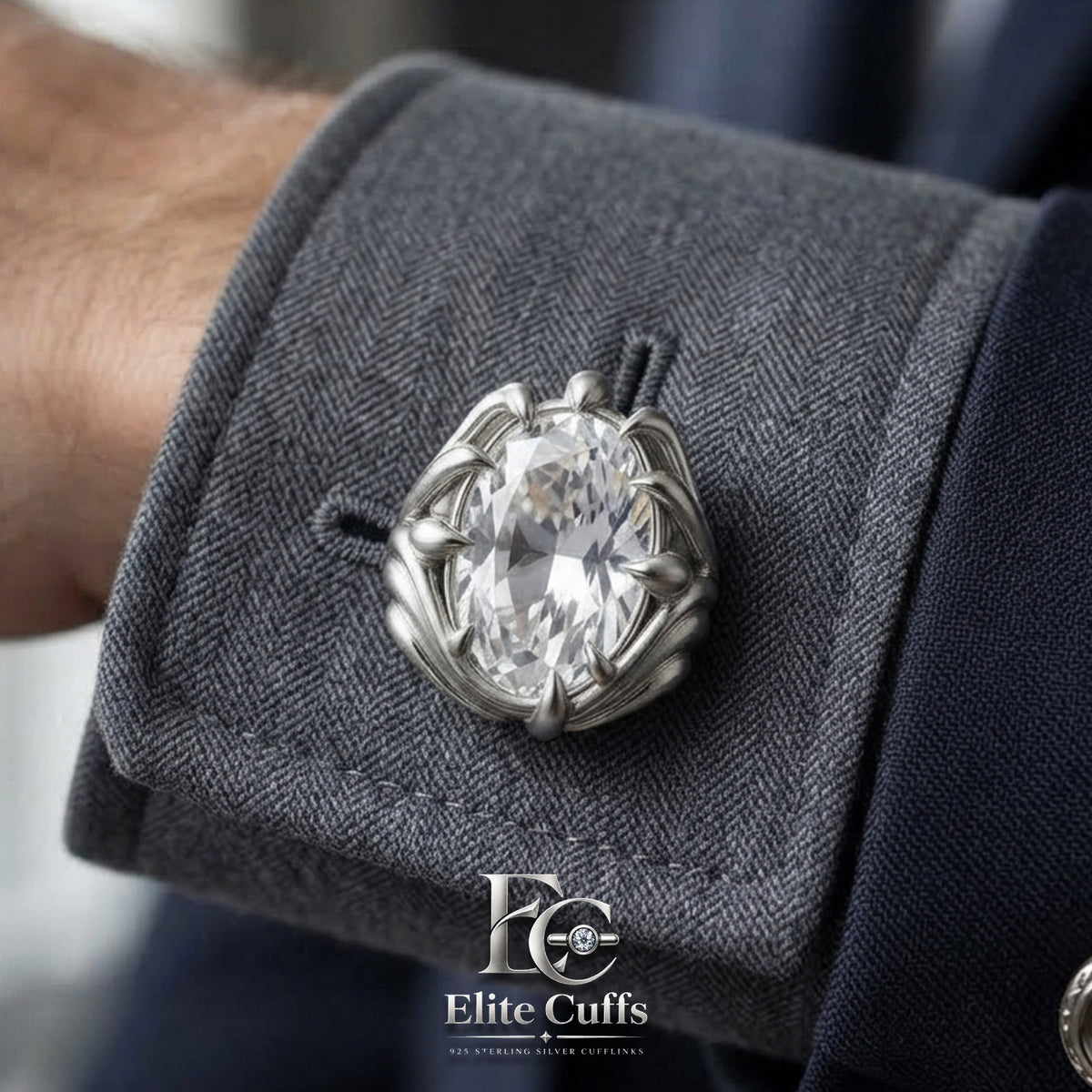 Moissanite Oval Cut Gothic Style 925 Sterling Silver Cufflinks