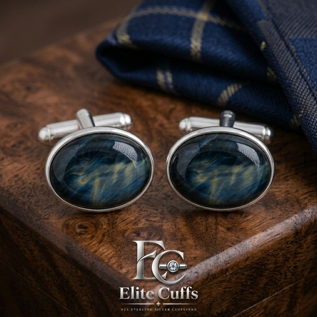 blue-tiger-eye-silver-cufflinks