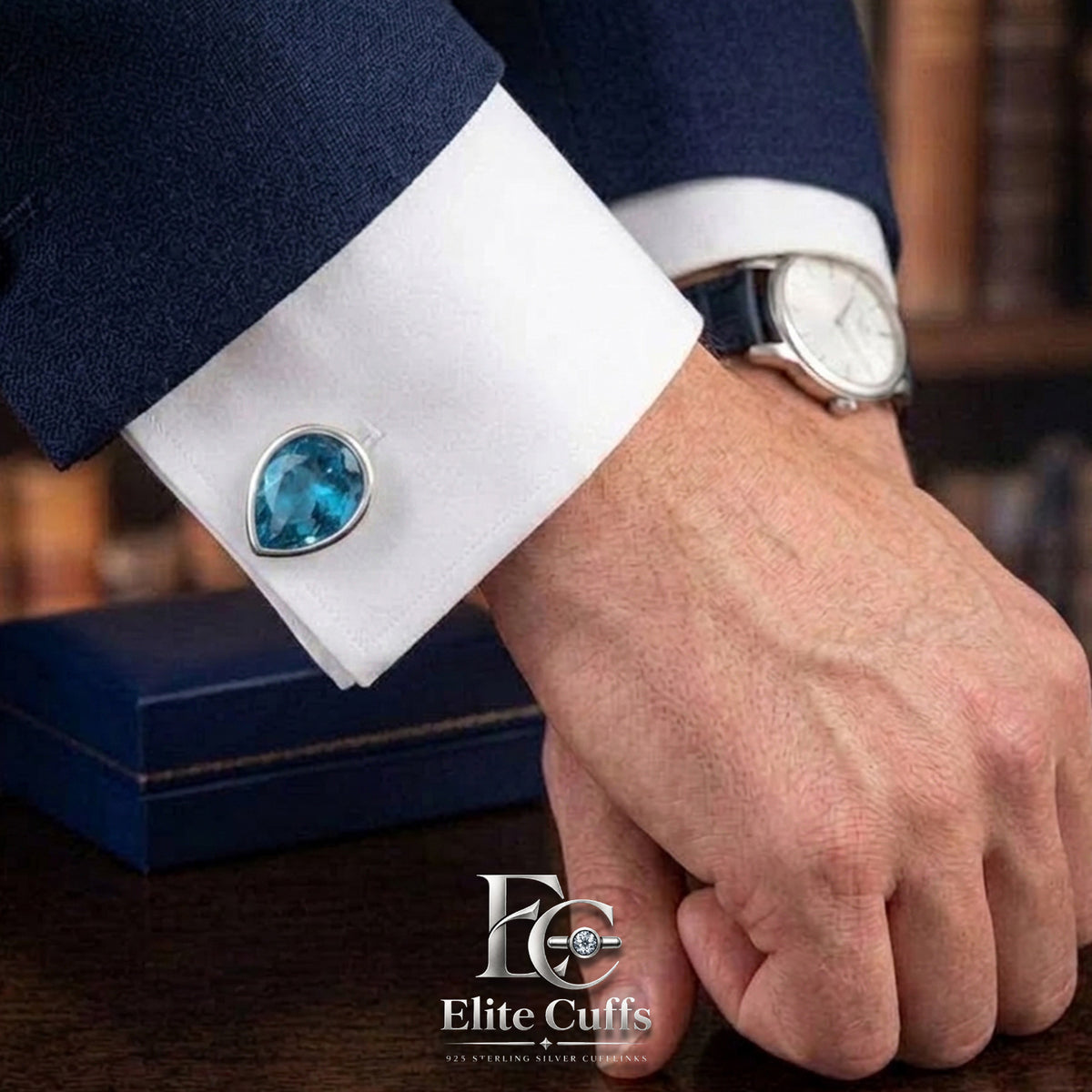 blue-topaz-gemstone-pear-cufflinks