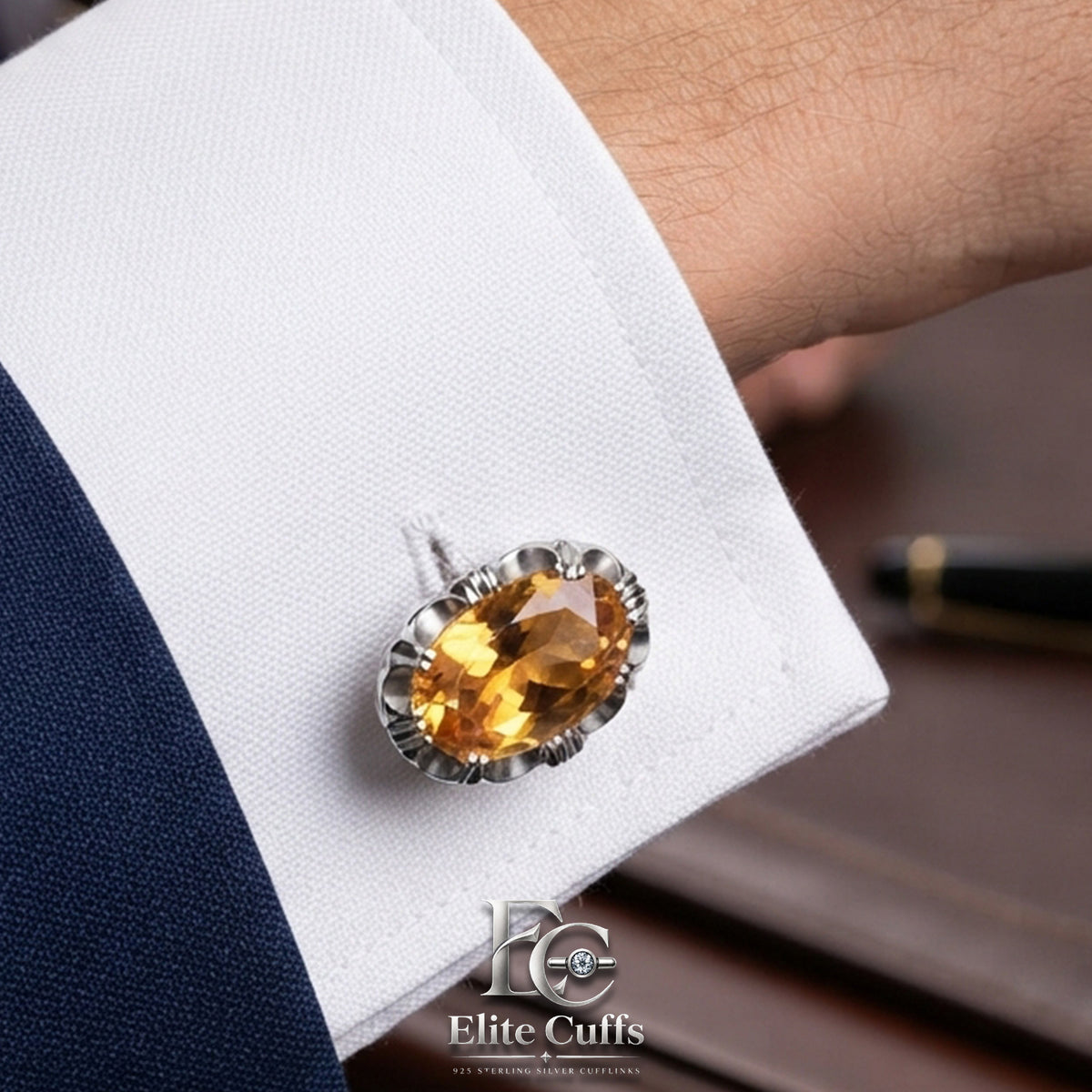 citrine-silver-cufflinks