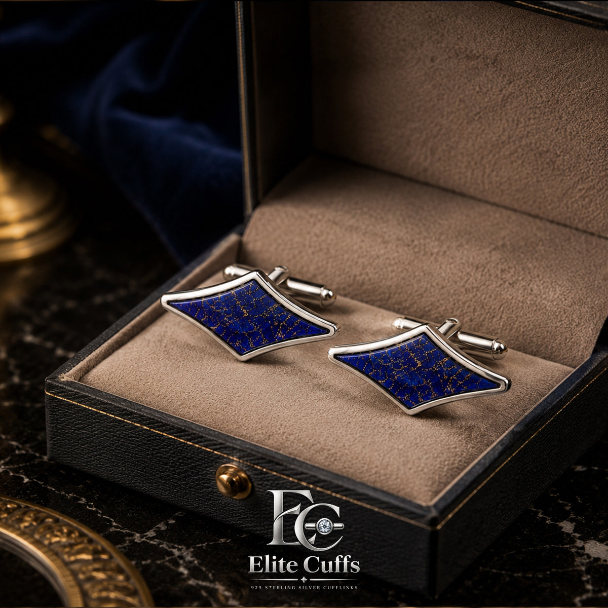 lapis-stone-silver-cufflinks