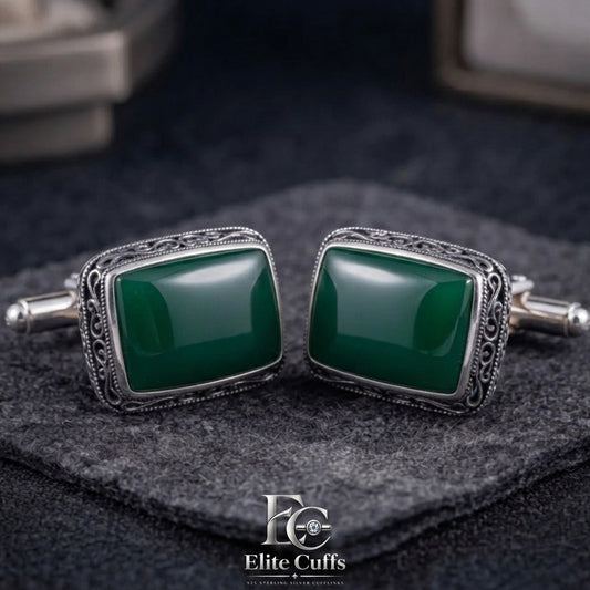 rectangle-green-agate-cufflinks